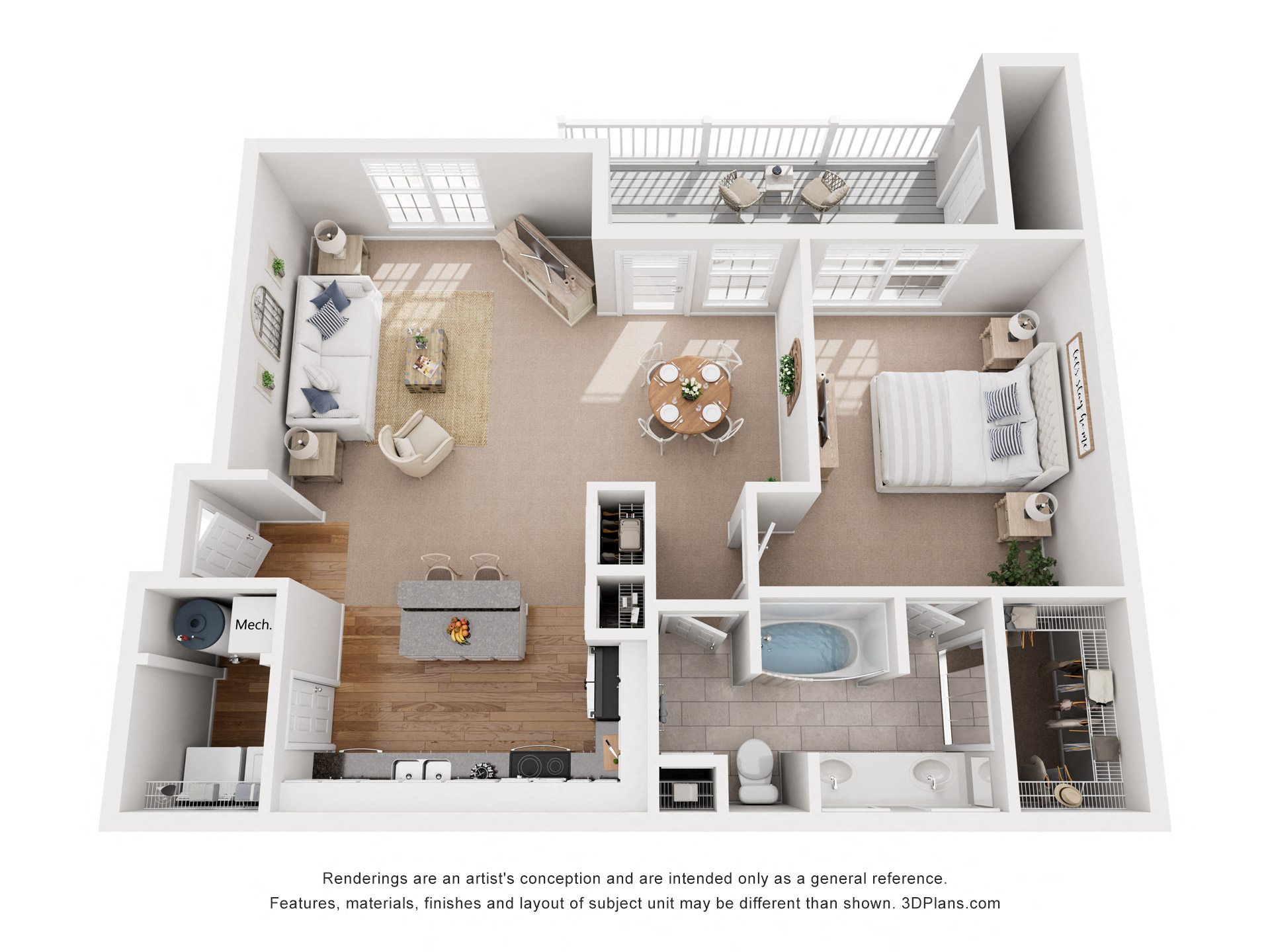 Floor plan for 1 bed, 1 bath, 900 sqft
